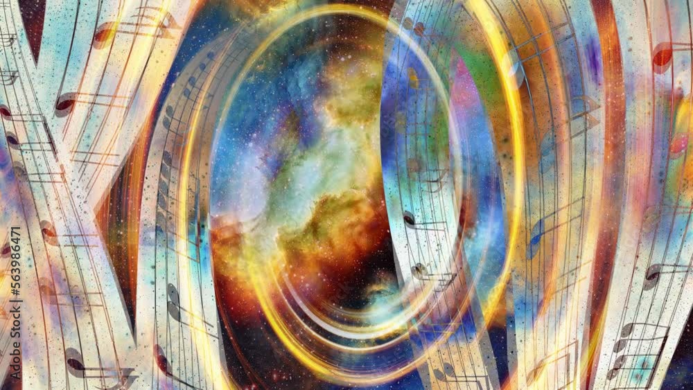 Poster music note and Space and stars with abstrtact color background. Loop Animation