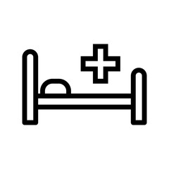 Hospital bed icon line isolated on white background. Black flat thin icon on modern outline style. Linear symbol and editable stroke. Simple and pixel perfect stroke vector illustration