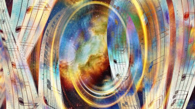music note and Space and stars with abstrtact color background. Loop Animation