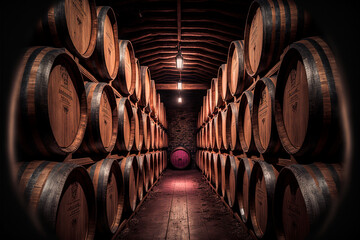 wine barrels in cellar