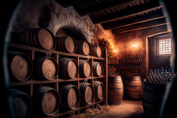 wine cellar with barrels