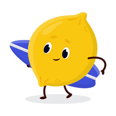 Obraz premium Juicy sour refreshing lemon fruit on surfboard conquers wave. Cheerful fruit is engaged in extreme sports. Cartoon Vector isolated on white background