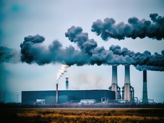 Fototapeta na wymiar Huge plumes of smoke from an industrial plant.