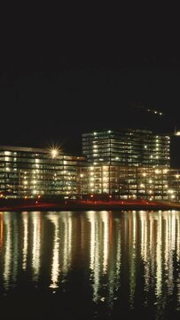 Vertical Video Office Building Night Construction Timelapse