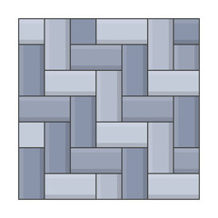 Stone tiles texture for city pavement. Illustration of cobblestone road with mosaic cobble blocks. Top view of pave pattern. Sidewalk concept