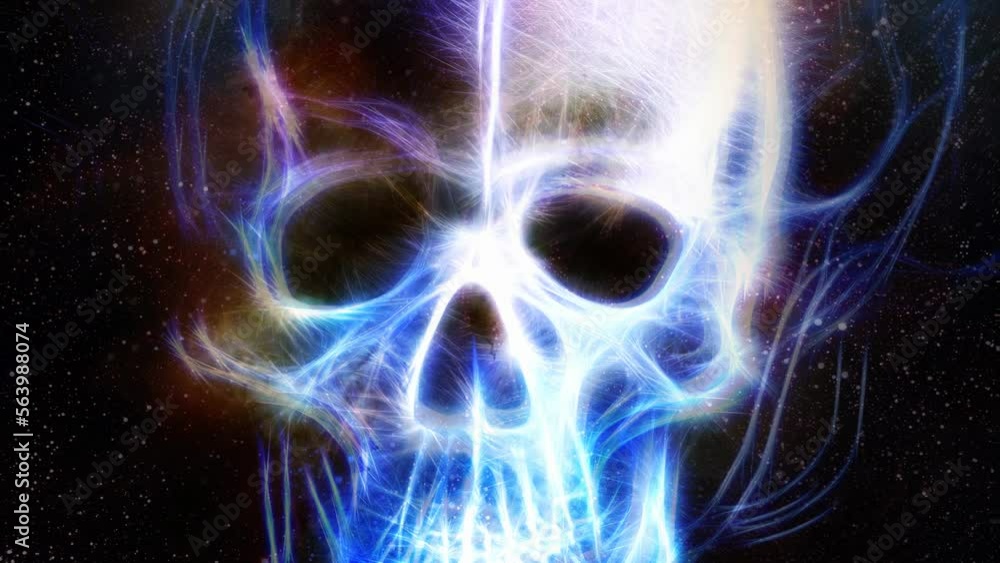 Poster Skull and fractal effect. Color space background. Loop Animation