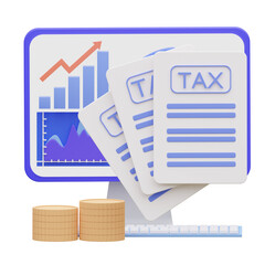 Taxes bill on computer 3d icon 