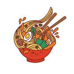 Hand drawn kawaii illustration noodle ramen