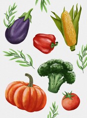 Watercolor vegetables set
