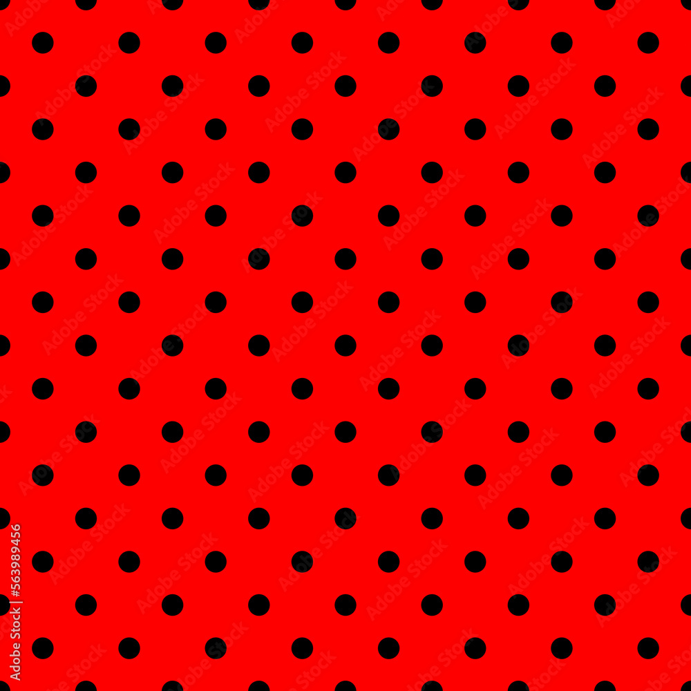 Poster tile vector pattern with black polka dots on red background