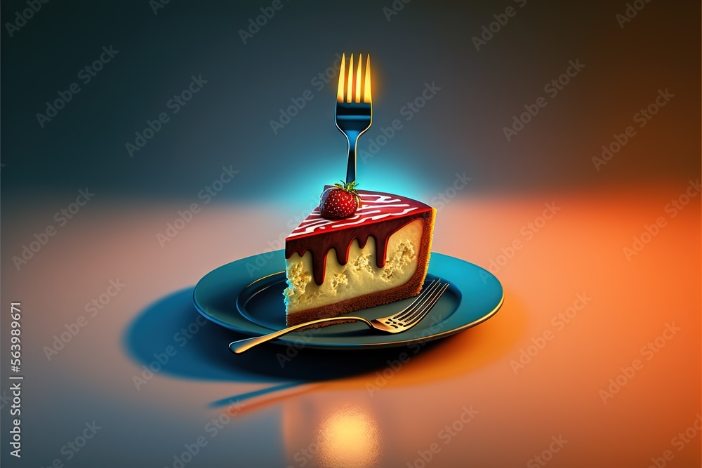 Aufkleber a piece of cake with a fork on a plate with a fork stuck in it with a fork stuck in it with a strawb