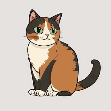 recommend clip art:  a cat with green eyes sitting down on a white background with a gray background and a white background with a black and brown cat with green eyes and white background and Generative AI