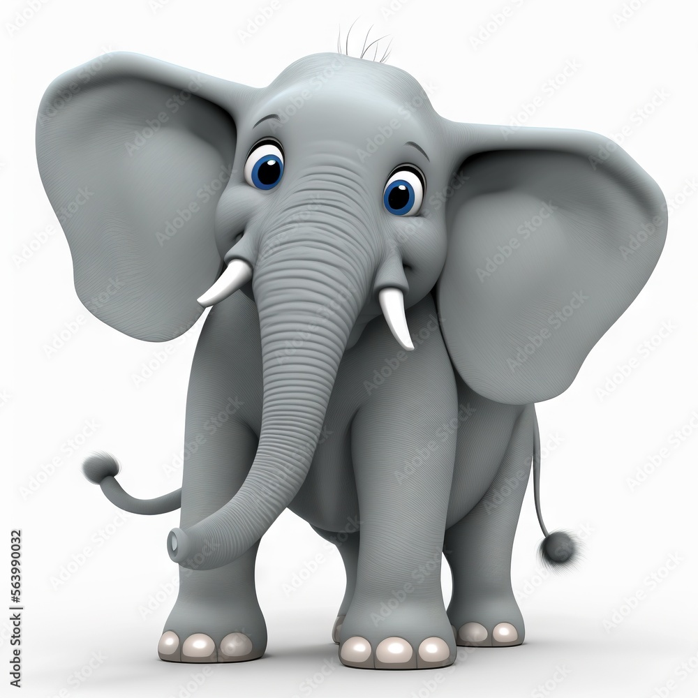 Aufkleber a cartoon elephant with big blue eyes and a tusk is standing upright and smiling at the camera with 