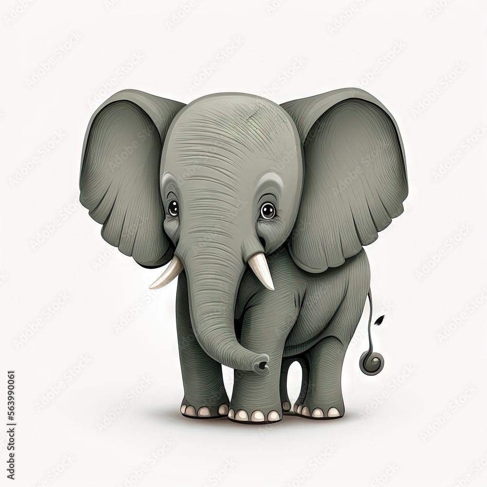 Poster a small elephant standing on a white surface with a white background and a gray background with a wh