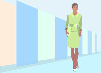Girl model on vector perspective background. For texts and graphs, diagrams.