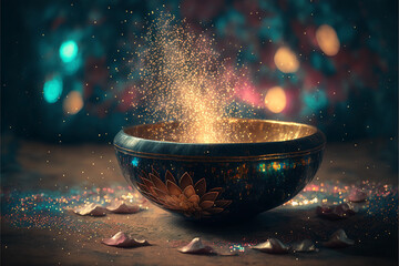 Tibetan meditative singing bowls. AI generation
