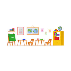 Interior classrooms in kindergarten for drawing, mathematics and creativity. Facilities for school children vector illustration. Education concept