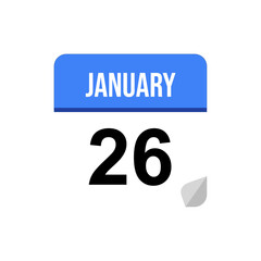 26 January calendar date icon on transparent background