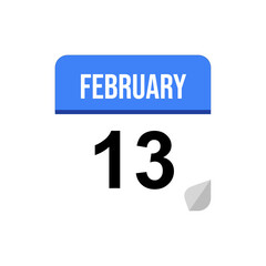 13 February calendar date icon on transparent background