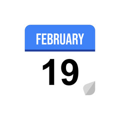 19 February calendar date icon on transparent background