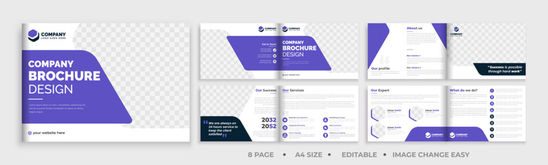 8 page brochure landscape template, corporate business booklet brochure design, modern layout bifold brochure, annual report template,	