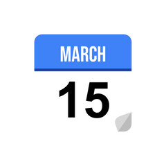 15 March calendar date icon on transparent background