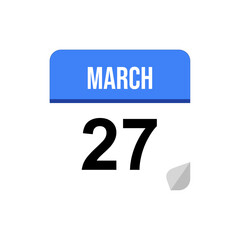 27 March calendar date icon on transparent background