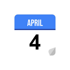 4 April calendar date icon on transparent background