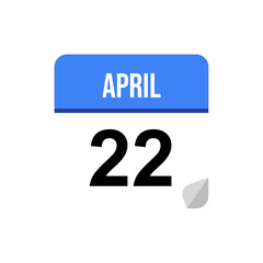 22 April calendar date icon on transparent background