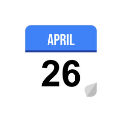 26 April calendar date icon on transparent background