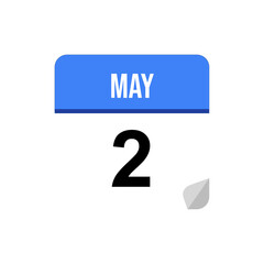 2 May calendar date icon on transparent background