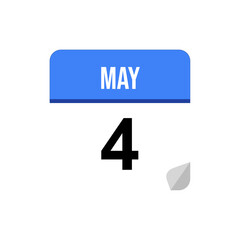 4 May calendar date icon on transparent background