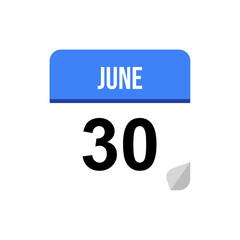 30 June calendar date icon on transparent background