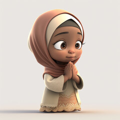 cute muslim girl prayad character, AI generate 