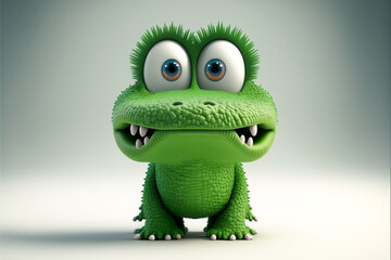Fototapeta premium cute green alligater on white background, AI generate