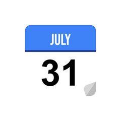 31 July calendar date icon on transparent background