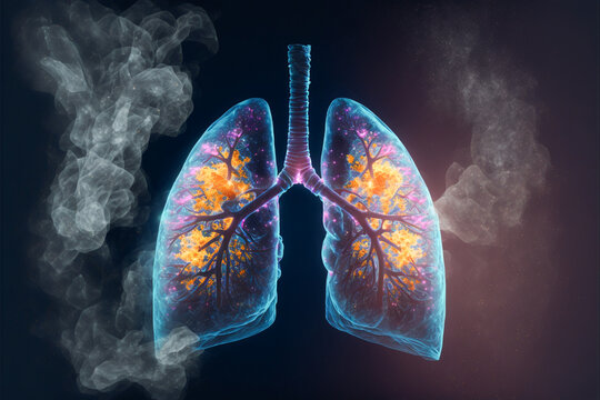 imagine inside lung with cronic ostructive desase with smoke, AI generate