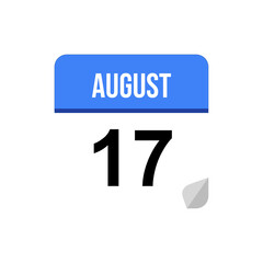 17 August calendar date icon on transparent background