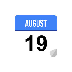 19 August calendar date icon on transparent background