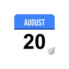 20 August calendar date icon on transparent background