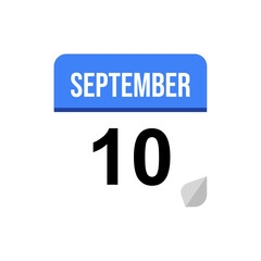 10 September calendar date icon on transparent background