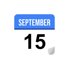 15 September calendar date icon on transparent background