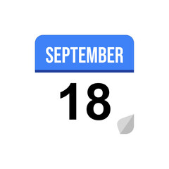 18 September calendar date icon on transparent background