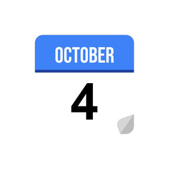 4 October calendar date icon on transparent background