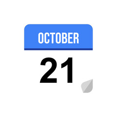 21 October calendar date icon on transparent background