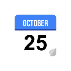 25 October calendar date icon on transparent background
