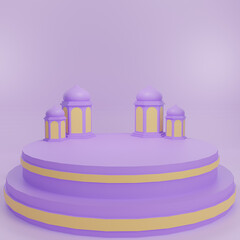 3d rendering podium showcase product concept ramadan with lantern cute background