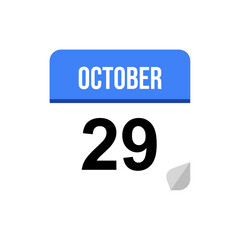 29 October calendar date icon on transparent background