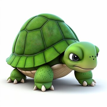  A Cartoon Turtle With A Big Smile On Its Face And Head, Standing On One Foot And Looking At The Viewer With A Wide Open Mouth, On A White Background With A Clipping. , AI Generative AI