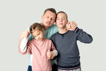 Happy family portrait on white background, close-up